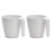 Camping Melamin Tassen - 2 Stück stapelbar jeweils 300ml - Soft Weiss Trinkbecher Kaffeetasse Kaffeebecher Tasse - Henkeltasse Wohnwagen Wohnmobil Geschirr